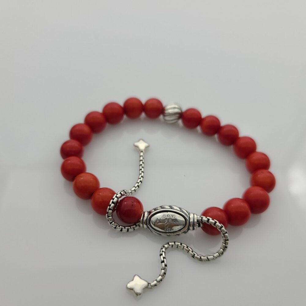 David Yurman Spiritual Bead Bracelet Sterling Silver with Red Coral  and Silver
